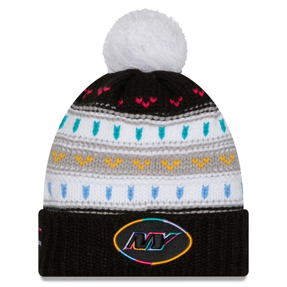 New York Jets New Era Women's 2025 NFL Crucial Catch Cuffed Knit Hat with Pom - Black on sale