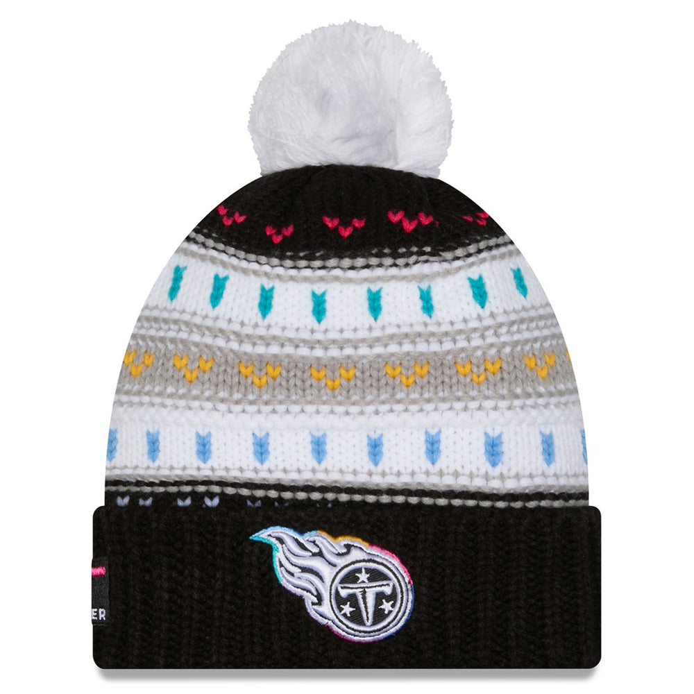Tennessee Titans New Era Women's 2025 NFL Crucial Catch Cuffed Knit Hat with Pom - Black sale