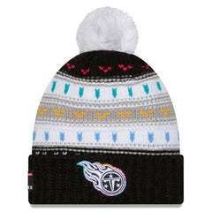 Tennessee Titans New Era Women's 2025 NFL Crucial Catch Cuffed Knit Hat with Pom - Black sale