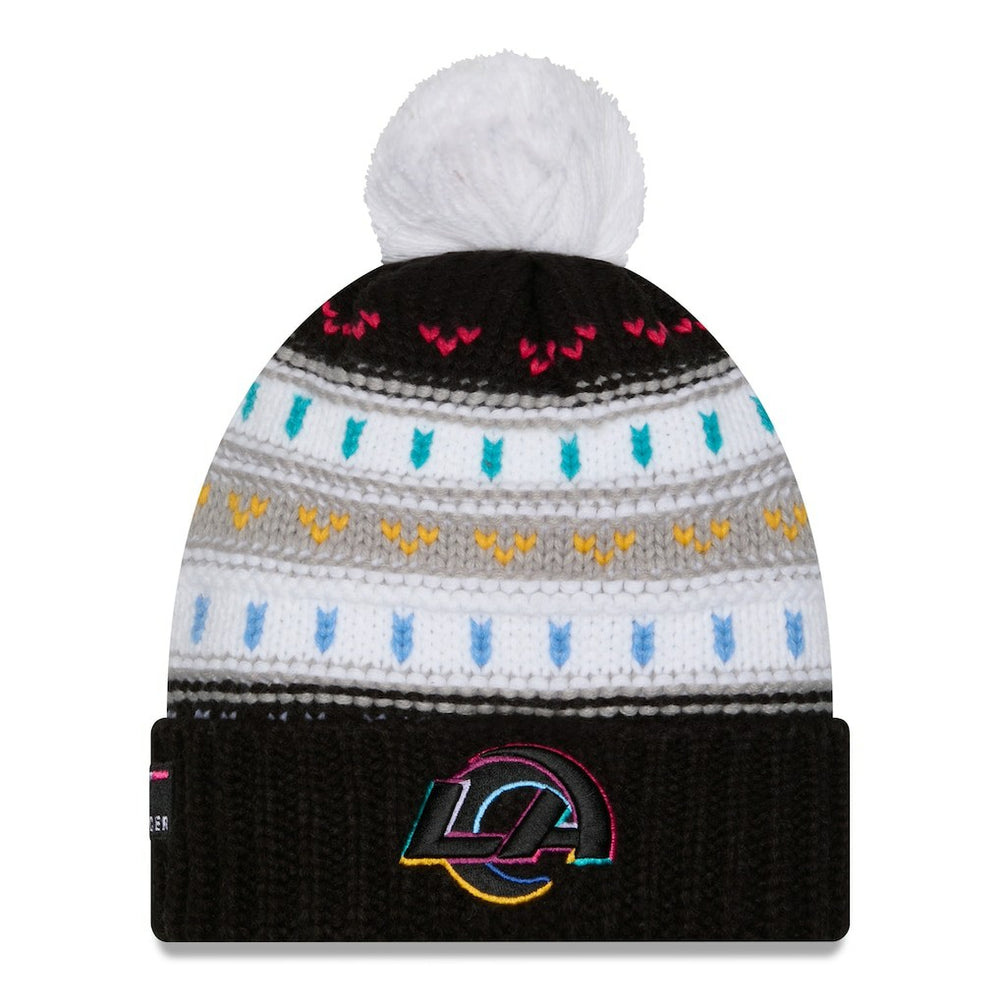Los Angeles Rams New Era Women's 2025 NFL Crucial Catch Cuffed Knit Hat with Pom - Black on sale