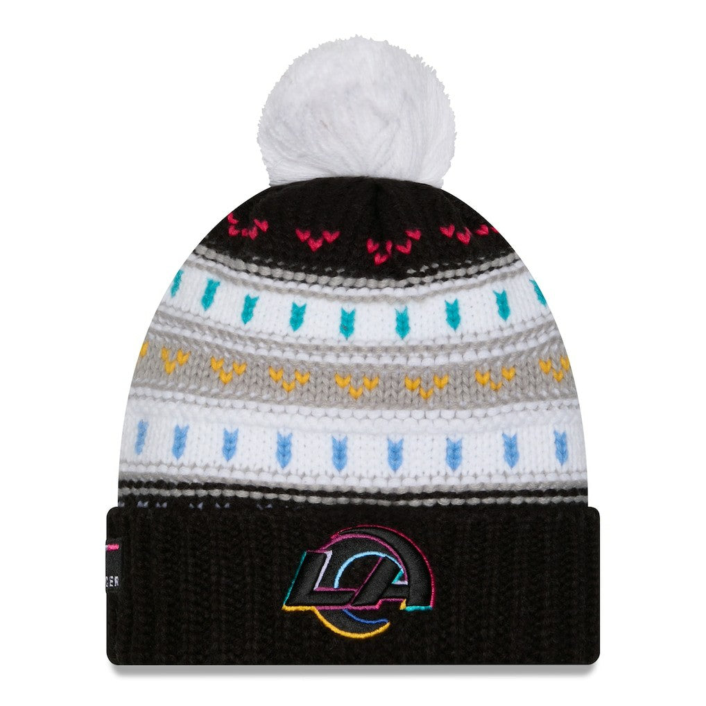 Los Angeles Rams New Era Women's 2025 NFL Crucial Catch Cuffed Knit Hat with Pom - Black on sale