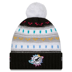 Miami Dolphins New Era Women's 2025 NFL Crucial Catch Cuffed Knit Hat with Pom - Black cheap