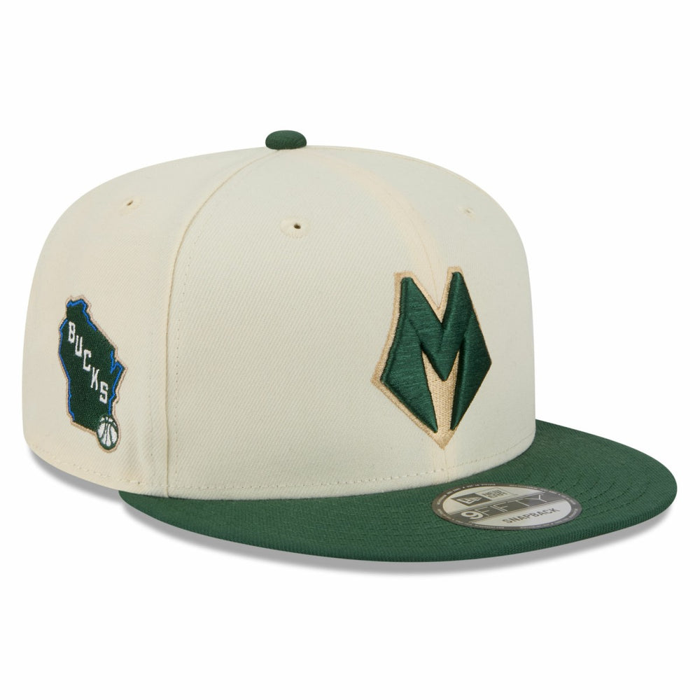 Milwaukee Bucks 2025/26 City Edition 9FIFTY Snapback Hat - Tan/Hunter Green sale