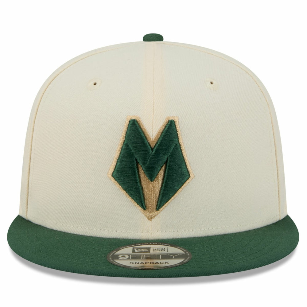 Milwaukee Bucks 2025/26 City Edition 9FIFTY Snapback Hat - Tan/Hunter Green sale