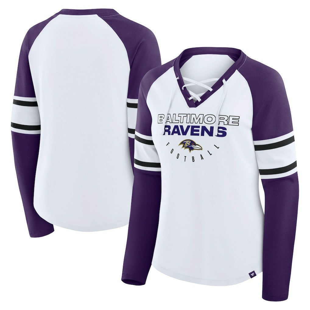 Baltimore Ravens Women's Plus Size Redzone Lace Up Long Sleeve T-Shirt - White on sale