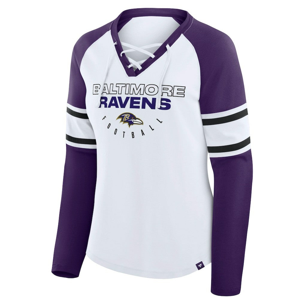 Baltimore Ravens Women's Plus Size Redzone Lace Up Long Sleeve T-Shirt - White on sale