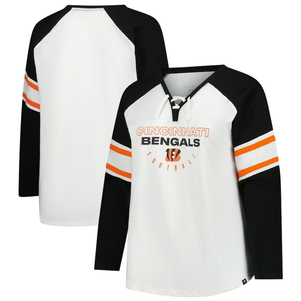 Cincinnati Bengals Women's Plus Size Redzone Lace Up Long Sleeve T-Shirt - White cheap
