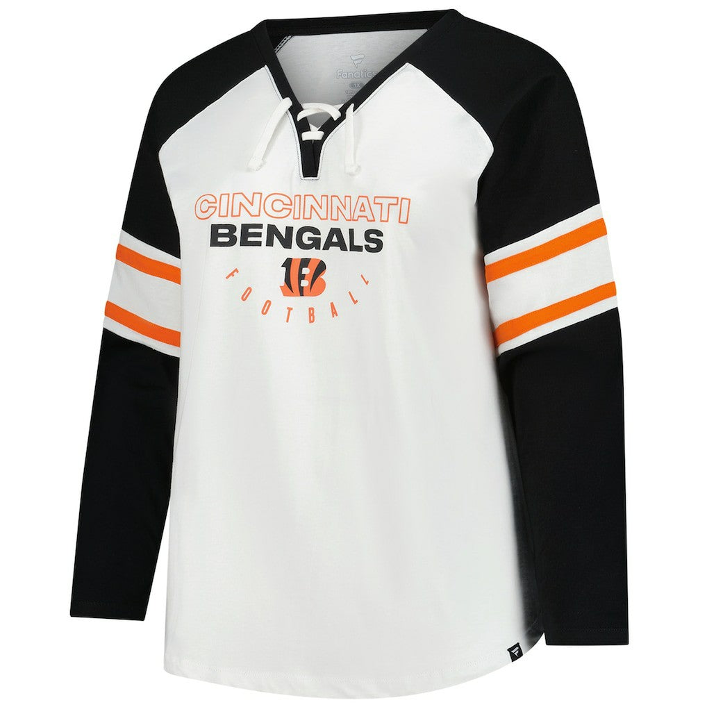 Cincinnati Bengals Women's Plus Size Redzone Lace Up Long Sleeve T-Shirt - White cheap