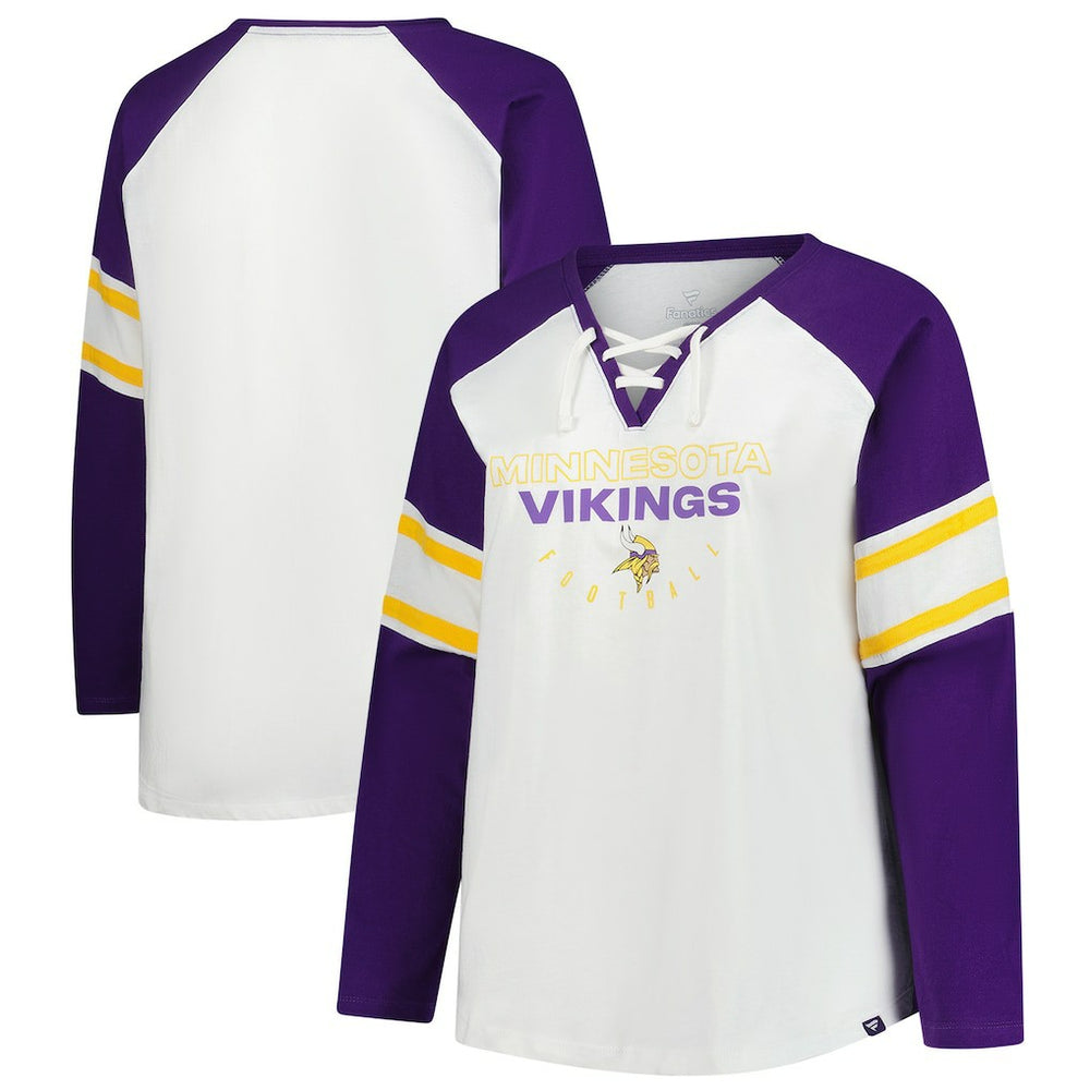Minnesota Vikings Women's Plus Size Redzone Lace Up Long Sleeve T-Shirt - White outlet
