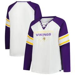 Minnesota Vikings Women's Plus Size Redzone Lace Up Long Sleeve T-Shirt - White outlet