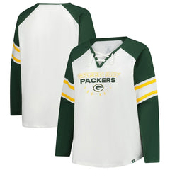 Green Bay Packers Women's Plus Size Redzone Lace Up Long Sleeve T-Shirt - White on sale
