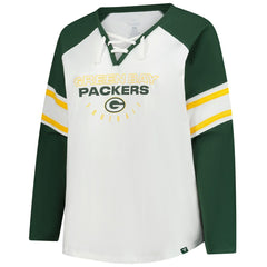Green Bay Packers Women's Plus Size Redzone Lace Up Long Sleeve T-Shirt - White on sale