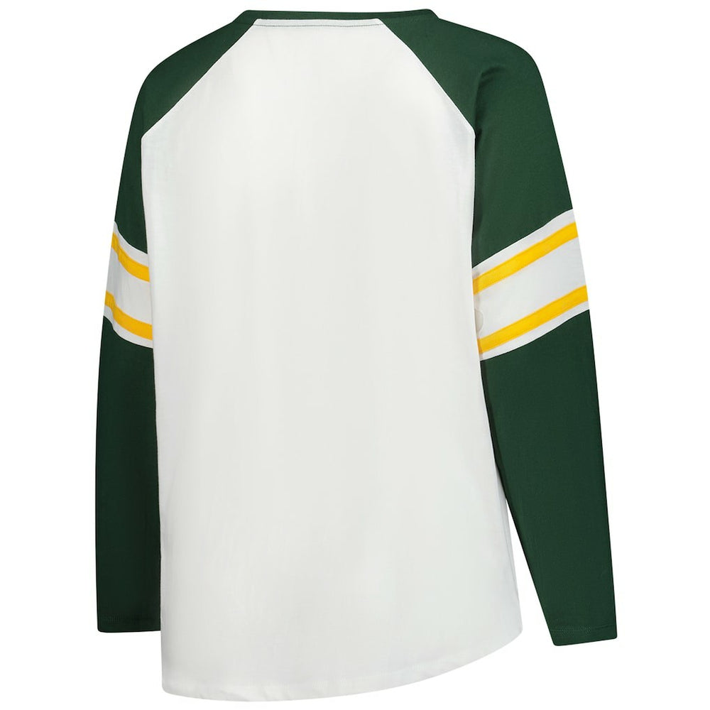 Green Bay Packers Women's Plus Size Redzone Lace Up Long Sleeve T-Shirt - White on sale