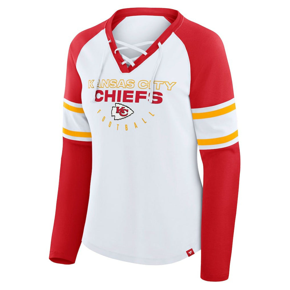 Kansas City Chiefs Women's Plus Size Redzone Lace Up Long Sleeve T-Shirt - White outlet