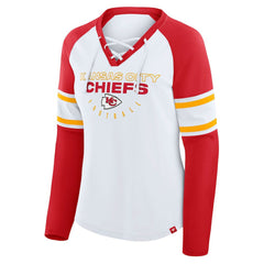 Kansas City Chiefs Women's Plus Size Redzone Lace Up Long Sleeve T-Shirt - White outlet