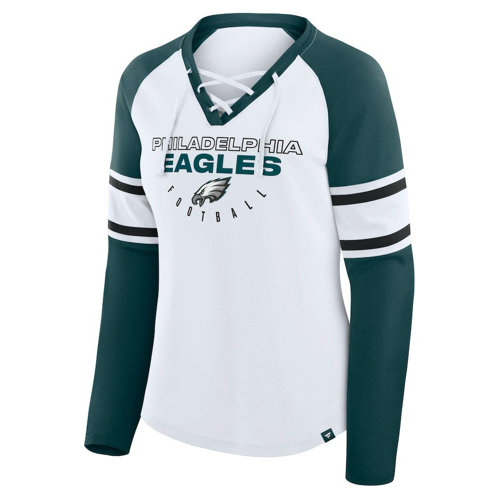 Philadelphia Eagles Women's Plus Size Redzone Lace Up Long Sleeve T-Shirt - White sale