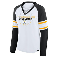 Pittsburgh Steelers Women's Plus Size Redzone Lace Up Long Sleeve T-Shirt - White sale