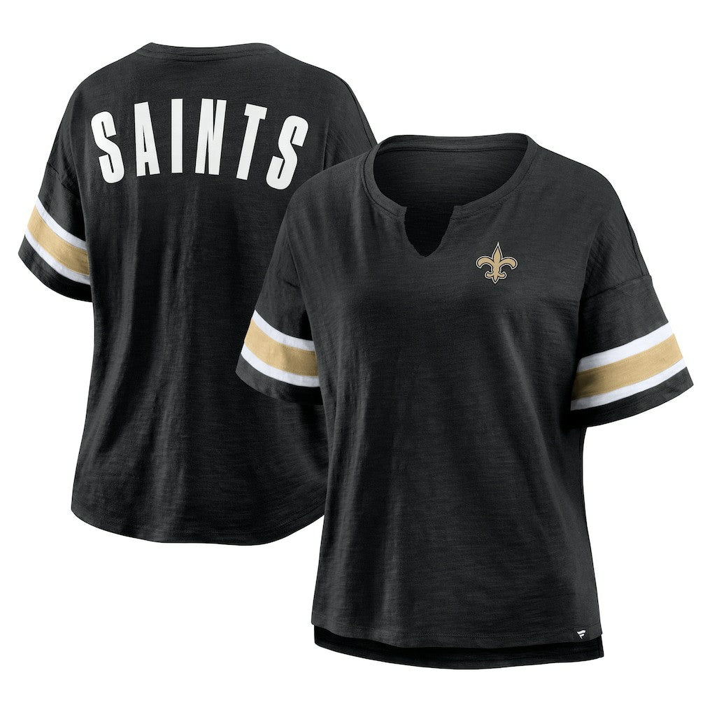 New Orleans Saints Women's Plus Size Redzone Notch Neck T-Shirt - Black outlet