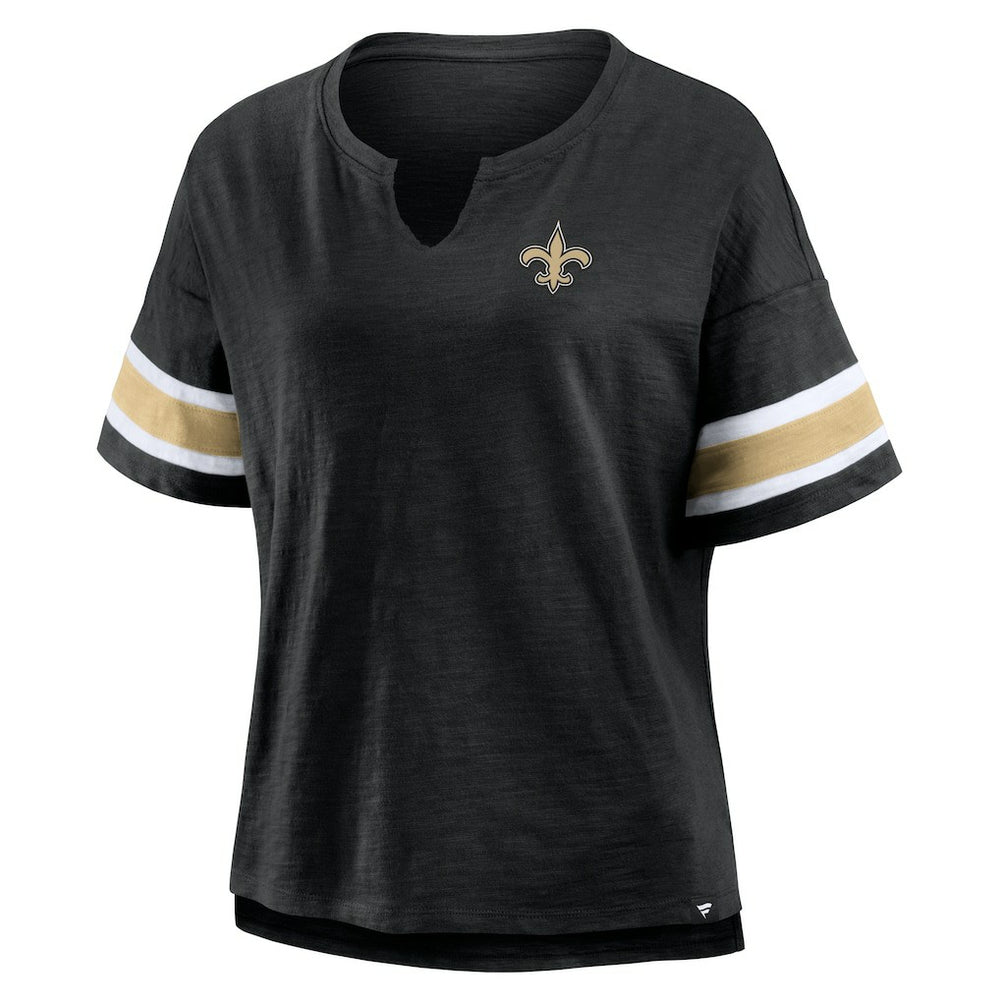 New Orleans Saints Women's Plus Size Redzone Notch Neck T-Shirt - Black outlet