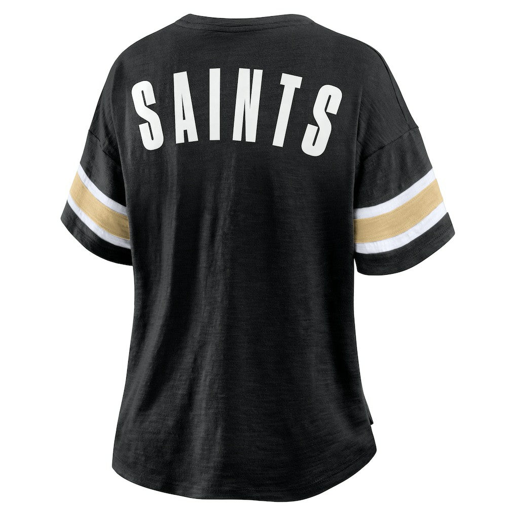 New Orleans Saints Women's Plus Size Redzone Notch Neck T-Shirt - Black outlet