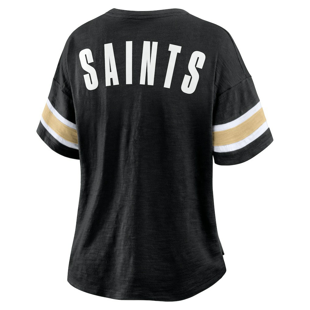 New Orleans Saints Women's Plus Size Redzone Notch Neck T-Shirt - Black outlet