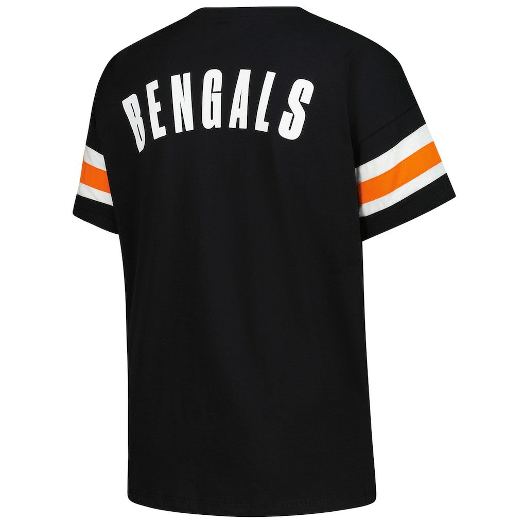Cincinnati Bengals Women's Plus Size Redzone Notch Neck T-Shirt - Black outlet