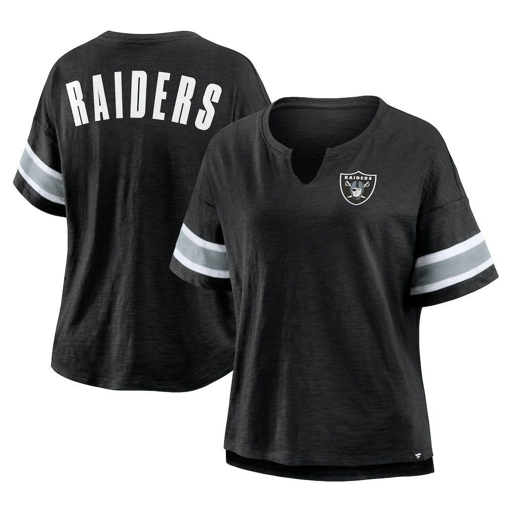 Las Vegas Raiders Women's Plus Size Redzone Notch Neck T-Shirt - Black outlet