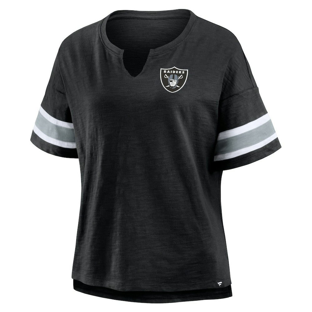 Las Vegas Raiders Women's Plus Size Redzone Notch Neck T-Shirt - Black outlet