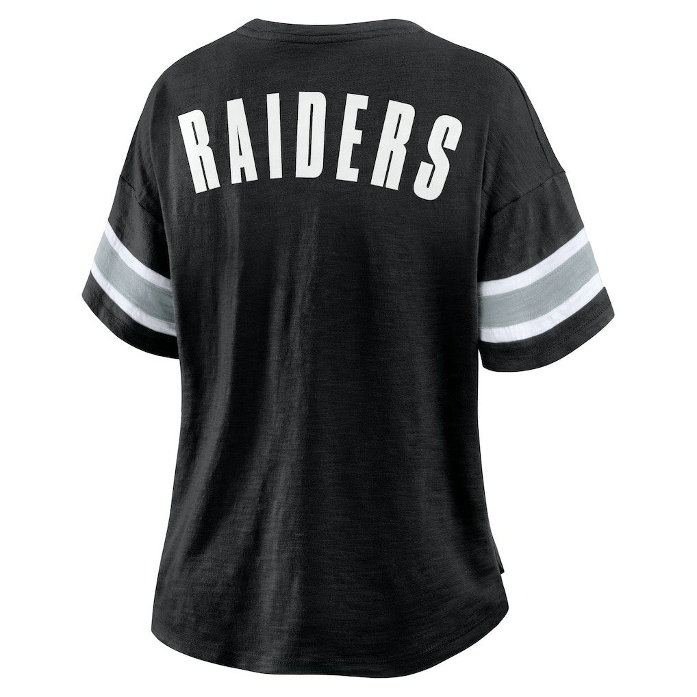 Las Vegas Raiders Women's Plus Size Redzone Notch Neck T-Shirt - Black outlet