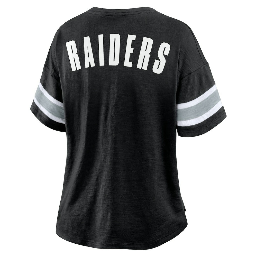 Las Vegas Raiders Women's Plus Size Redzone Notch Neck T-Shirt - Black outlet