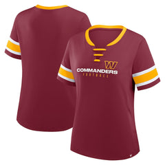 Washington Commanders Women's Plus Size Red Zone Athena Lace-Up V-Notch Neck T-Shirt - Burgundy cheap