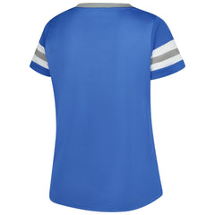 Detroit Lions Women's Plus Size Rhinestone Redzone Athena Lace-Up Notch Neck T-Shirt - Blue for sale