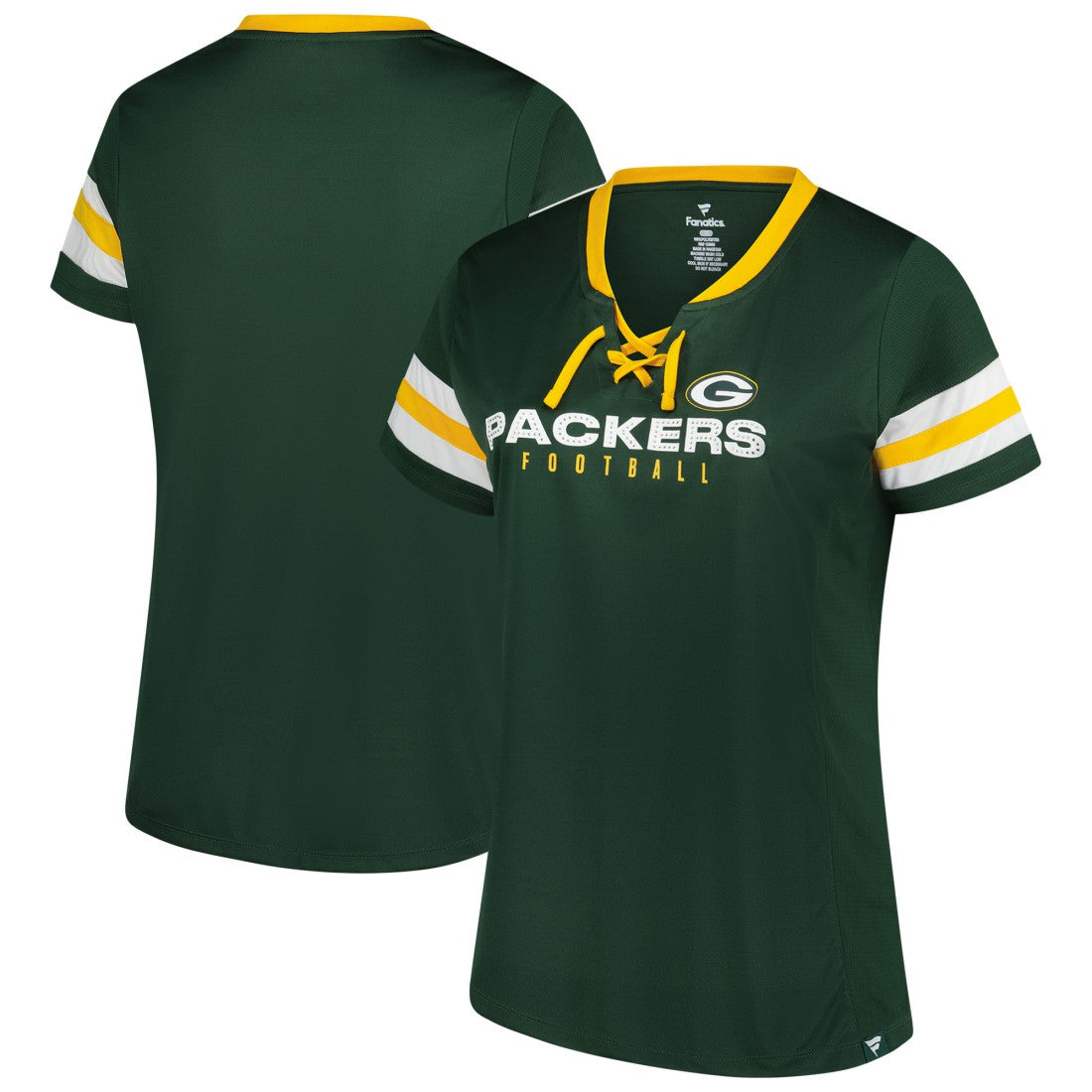Green Bay Packers Women's Plus Size Rhinestone Redzone Athena Lace-Up Notch Neck T-Shirt - Green cheap