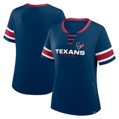 Houston Texans Women's Plus Size Red Zone Athena Lace-Up V-Notch Neck T-Shirt - Navy discount