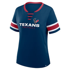 Houston Texans Women's Plus Size Red Zone Athena Lace-Up V-Notch Neck T-Shirt - Navy discount