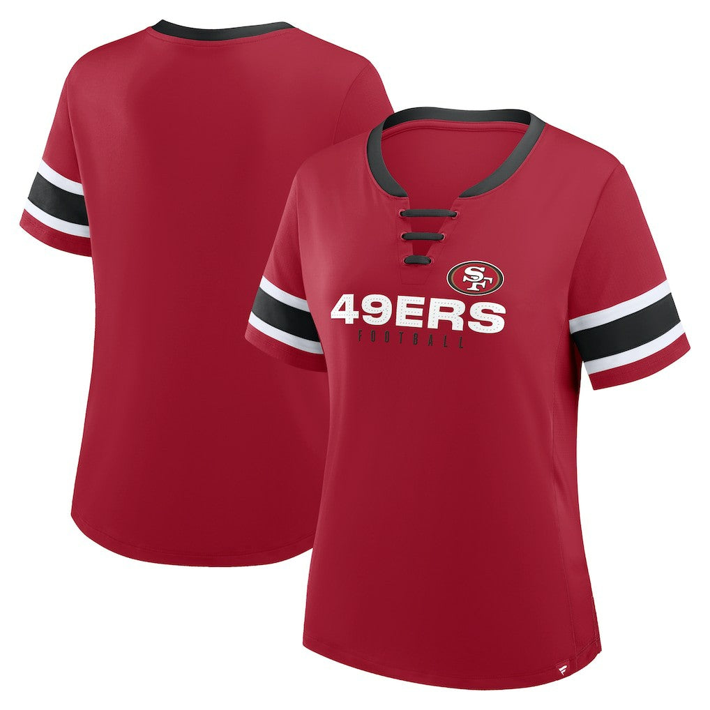 San Francisco 49ers Women's Plus Size Red Zone Athena Lace-Up V-Notch Neck T-Shirt - Scarlet discount