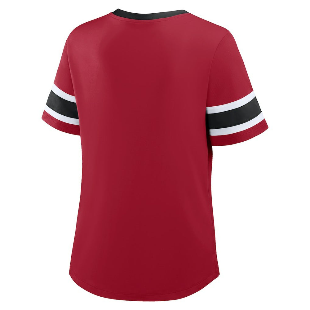San Francisco 49ers Women's Plus Size Red Zone Athena Lace-Up V-Notch Neck T-Shirt - Scarlet discount
