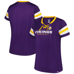 Minnesota Vikings Women's Plus Size Rhinestone Redzone Athena Lace-Up Notch Neck T-Shirt - Purple online