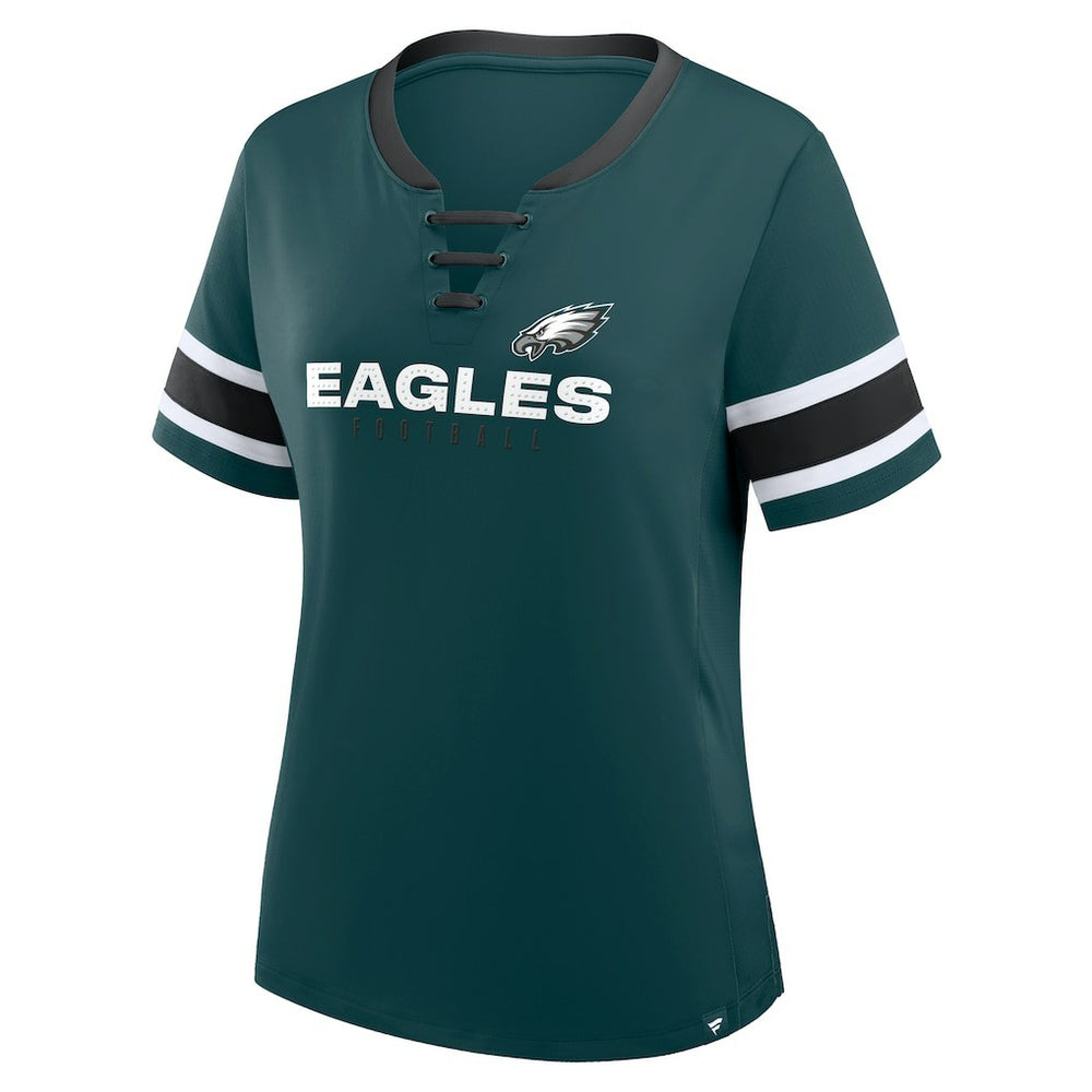 Philadelphia Eagles Women's Plus Size Red Zone Athena Lace-Up V-Notch Neck T-Shirt - Midnight Green online