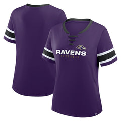 Baltimore Ravens Women's Plus Size Red Zone Athena Lace-Up V-Notch Neck T-Shirt - Purple sale