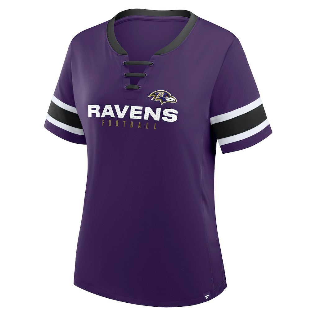 Baltimore Ravens Women's Plus Size Red Zone Athena Lace-Up V-Notch Neck T-Shirt - Purple sale
