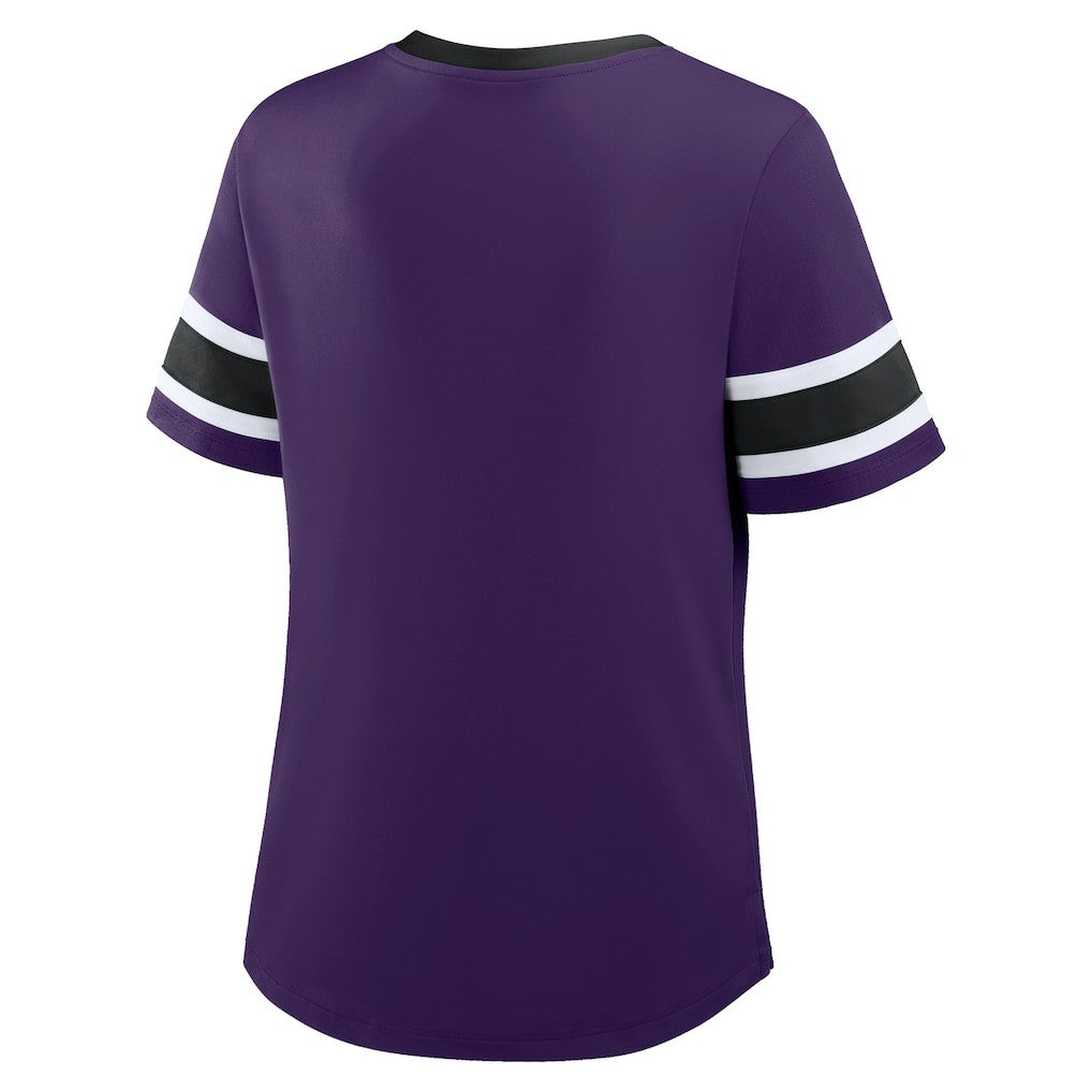 Baltimore Ravens Women's Plus Size Red Zone Athena Lace-Up V-Notch Neck T-Shirt - Purple sale