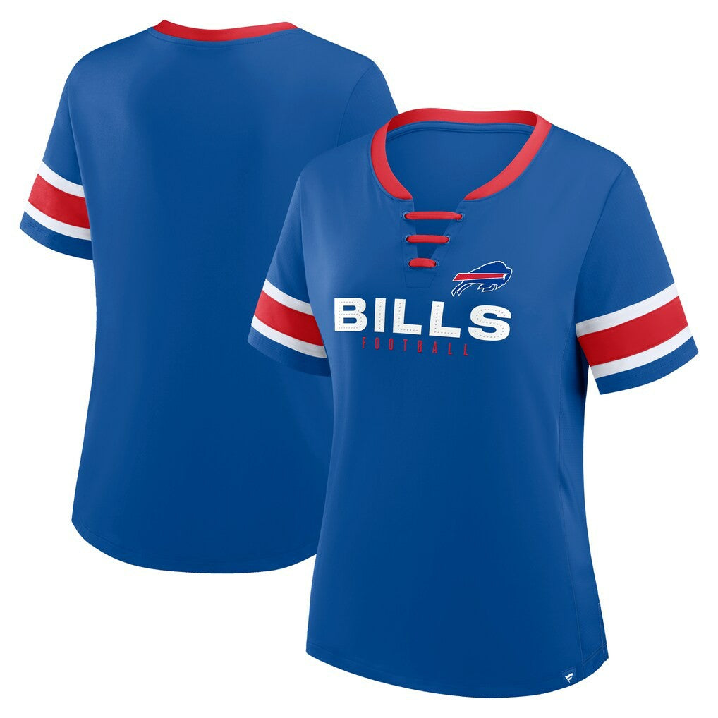 Buffalo Bills Women's Plus Size Red Zone Athena Lace-Up V-Notch Neck T-Shirt - Royal for sale
