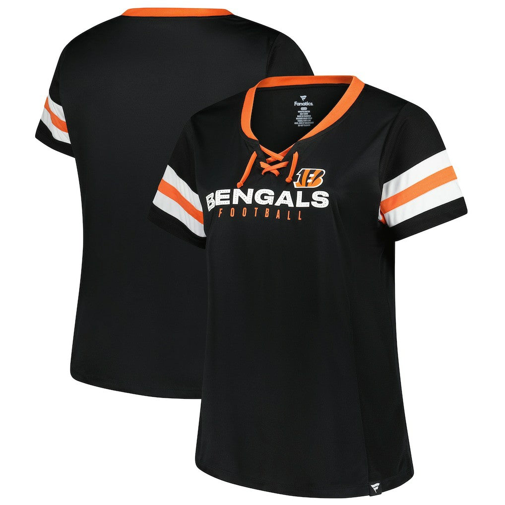 Cincinnati Bengals Women's Plus Size Red Zone Athena Lace-Up V-Notch Neck T-Shirt - Black online