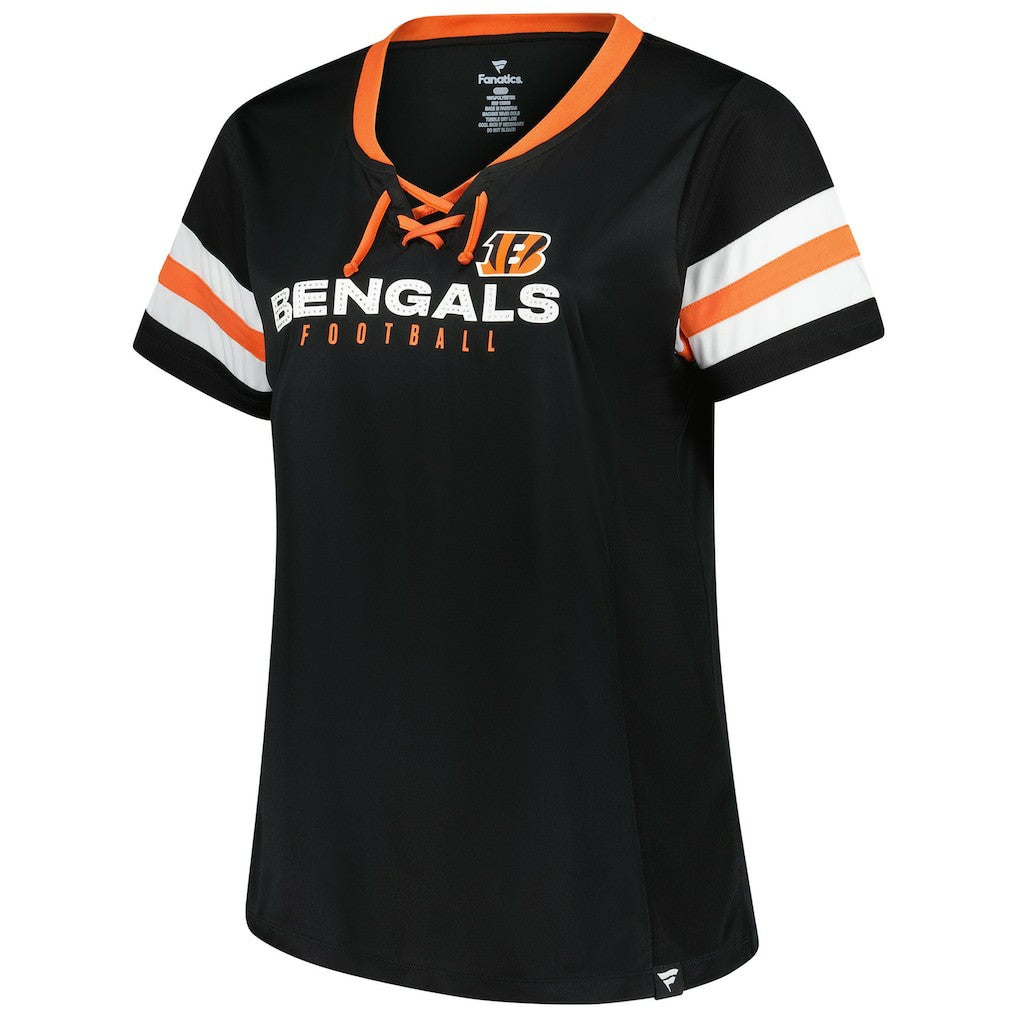 Cincinnati Bengals Women's Plus Size Red Zone Athena Lace-Up V-Notch Neck T-Shirt - Black online