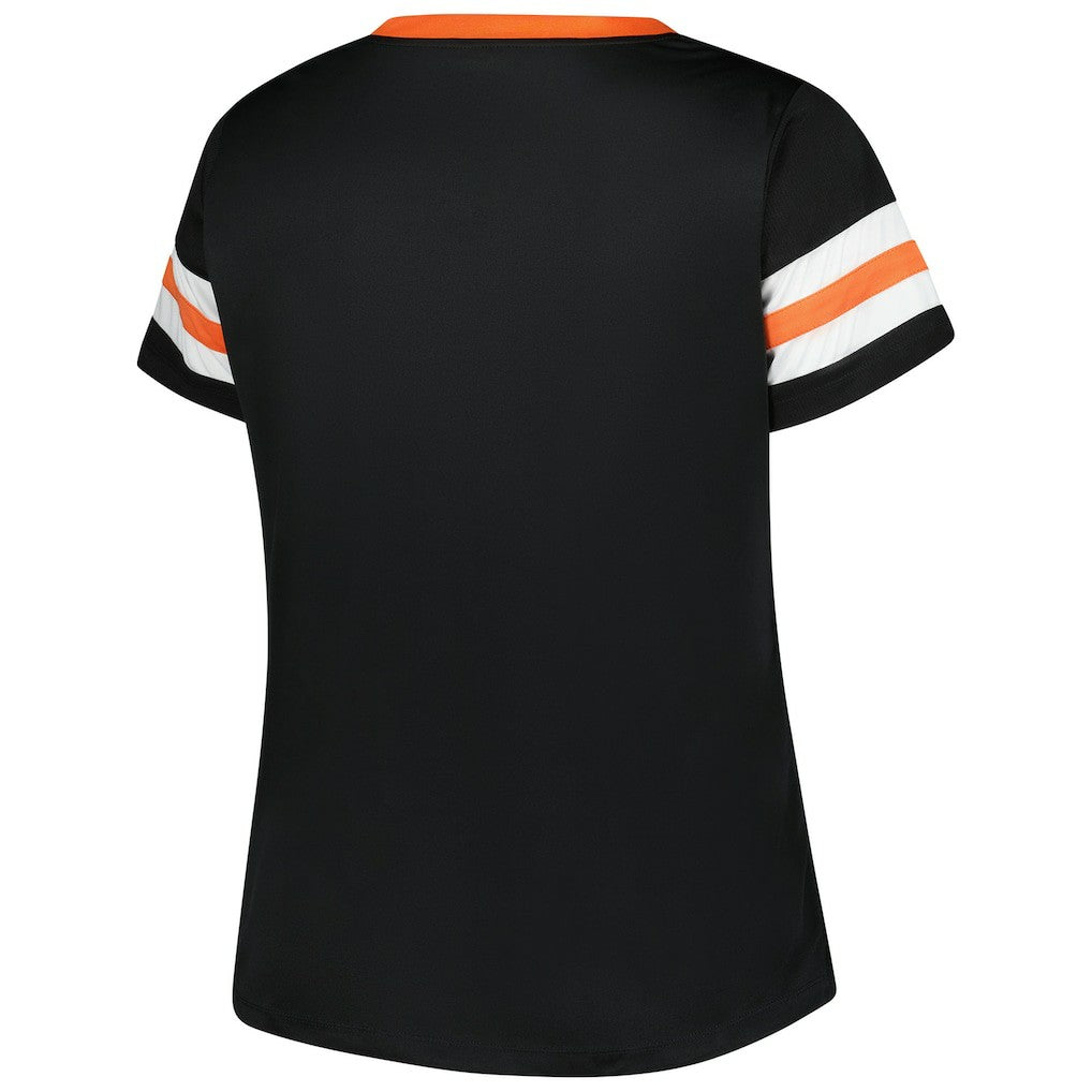 Cincinnati Bengals Women's Plus Size Red Zone Athena Lace-Up V-Notch Neck T-Shirt - Black online