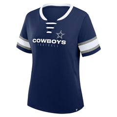 Dallas Cowboys Women's Plus Size Red Zone Athena Lace-Up V-Notch Neck T-Shirt - Navy for sale