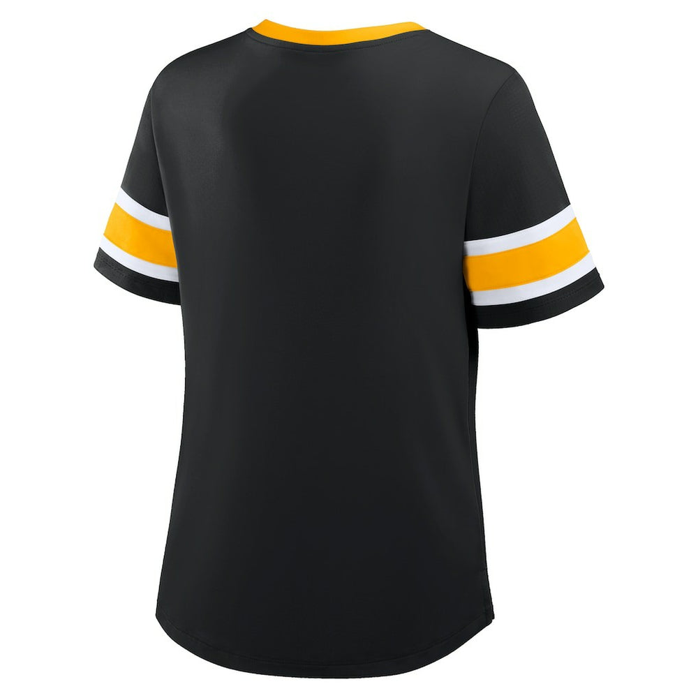 Pittsburgh Steelers Women's Plus Size Red Zone Athena Lace-Up V-Notch Neck T-Shirt - Black sale