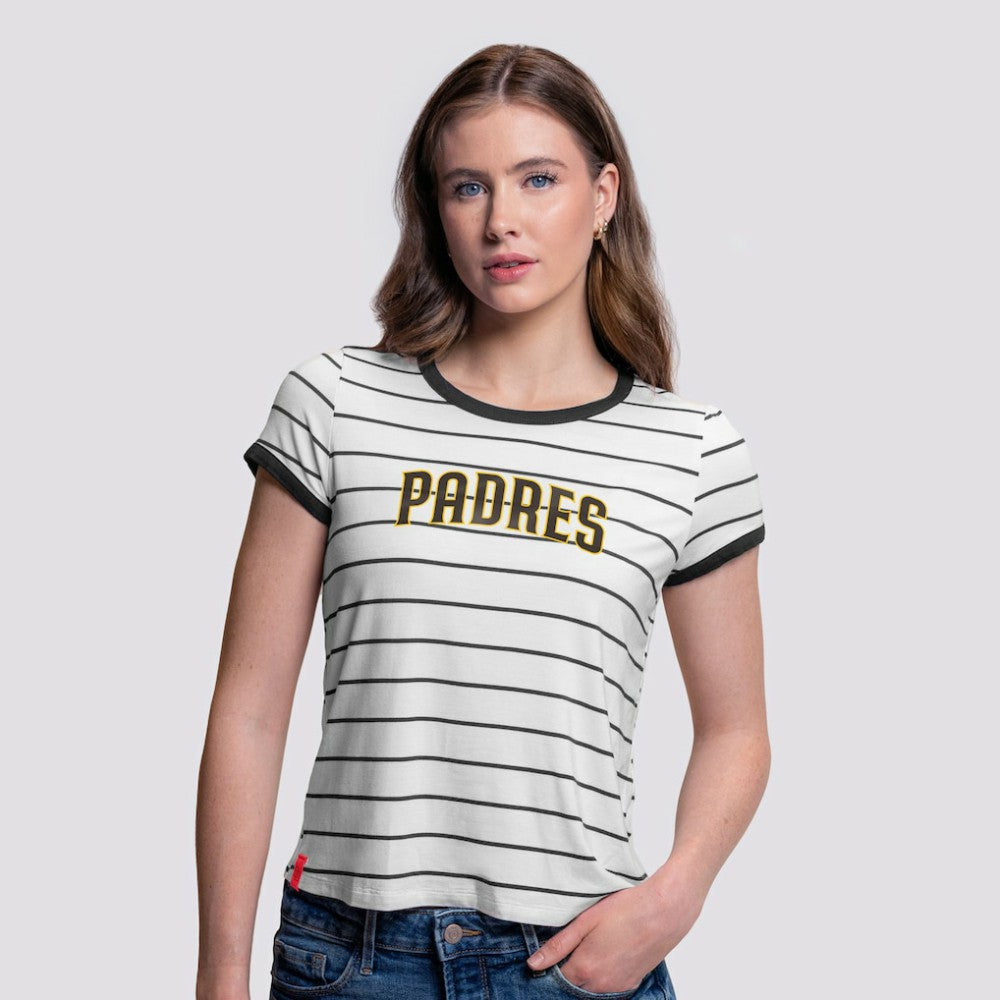 San Diego Padres Lusso Women's Natasha Striped T-Shirt White