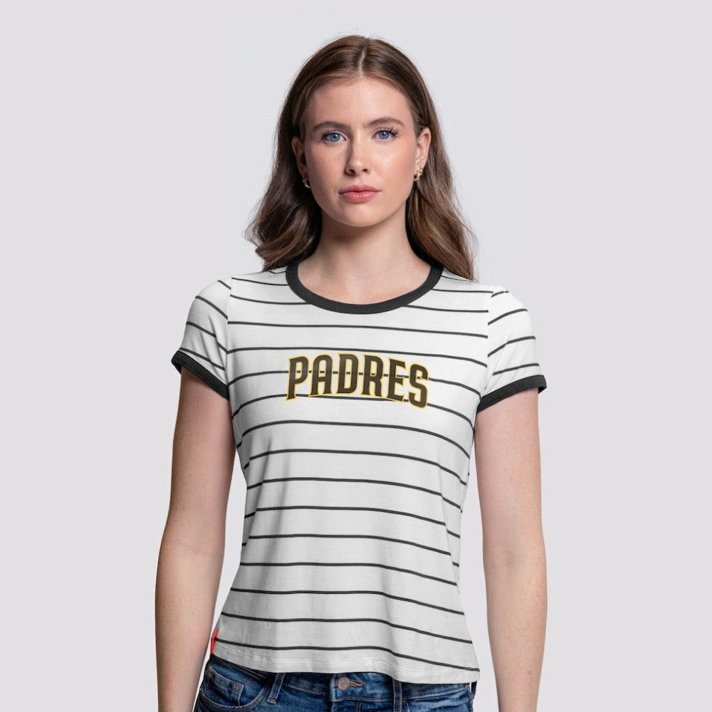 San Diego Padres Lusso Women's Natasha Striped T-Shirt White